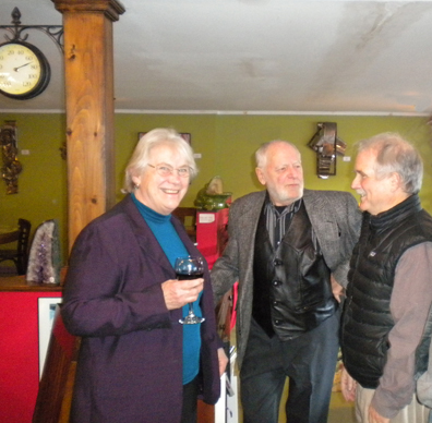 Artist Fay Wood (L) with friends at the opening reception of Fay's exhibit at Cafe Mezzaluna in Saugerties,